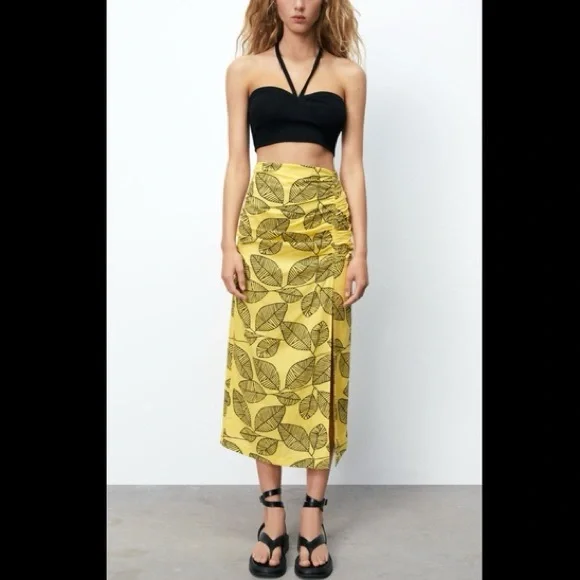 ZARA linen blend leaf skirt